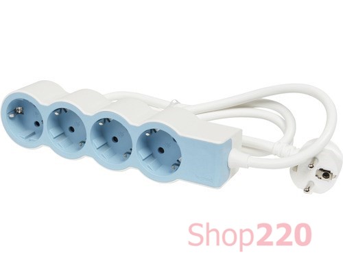 Удлинитель на 4 розетки, 16 А, кабель 1,5 м, белый/синий, стандарт 694554 Legrand - фото 90924