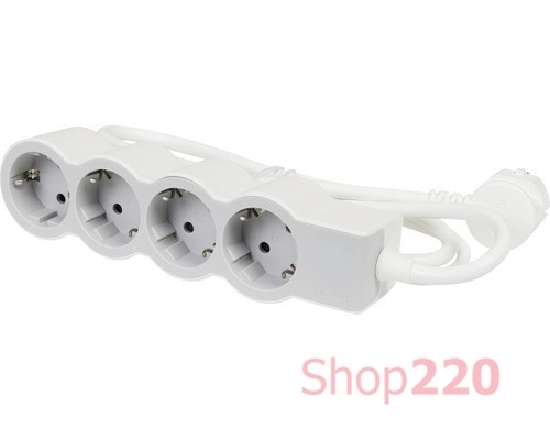 Удлинитель на 4 розетки, 16 А, кабель 3 м, белый/серый, стандарт 694561 Legrand - фото 90951