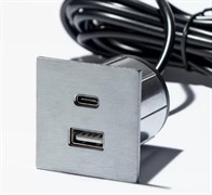 Розетка USB тип А+С в мебель, нержавеющая сталь, Versapick ASA 060.29Z.00041