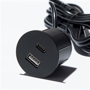 Розетка USB тип А+С в мебель, черный, Versapick ASA