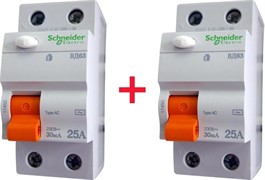 Комплект 2шт: Дифференциальный выключатель (УЗО) 25A 30мА, 2 полюса, 11450 Schneider Electric