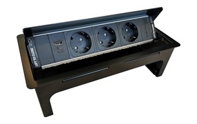 Выдвижной блок розеток в стол, 3х220В + USB A+C, черный, Versanet ASA