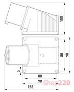 Силовая вилка стационарная 3P+N+Z, 400В, 32А, IP44, Tarel