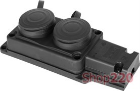 Розетка двойная с защитной крышкой каучуковая с заземлением, 16А, e.socket.rubber.029.2.16 Enext