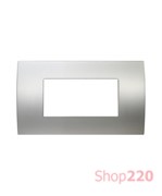 Декоративная рамка металлический цвет сатинированное серебро серия PURE итальянский стандарт 4 модуля OP40MS