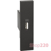 Розетка USB на тип - А 1500мА 1 модуль, черный, Bticino Living Now
