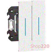 Выключатель двухклавишный перекрестный с подсветкой синего цвета 10А 2 модуля, белый, Bticino Living Now