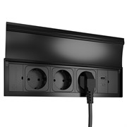 Блок розеток в стол 3х220В + USB тип А+С, черный, Versalid ASA 060.39F.00011