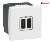 Розетка USB тип С + тип С, белый, 2 мод., Mosaic Legrand 77590