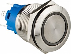 Кнопка металлическая плоская с подсветкой, 1NO+1NC, синяя 12V, TYJ 19-271