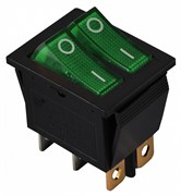 Переключатель 2-клавишный зеленый с подсветкой KCD2-2101N C3-GR/B 220V