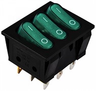 Переключатель 3-клавишный зеленый с подсветкой KCD2-3101N GR/B 220V