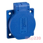 Розетка SCHUKO синяя, 50x50 мм, 250В/16А, IP54, черная