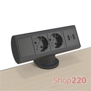 Блок розеток на стол 220В + USB для зарядки, черный, Axessline Desk Kondator