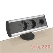 Блок розеток на стол 220В + кабельный вывод, алюминий/черный, Axessline Desk Kondator