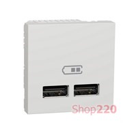 Розетка USB для зарядки, двойная, белый, 2 модуля, Unica New Schneider NU341818