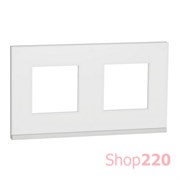 Рамка 2-постовая, горизонтальная, матовое стекло / белый, Unica New Schneider NU600489