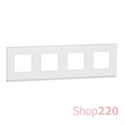 Рамка 4-постовая, горизонтальная, матовое стекло / белый, Unica New Schneider NU600889