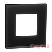 Рамка 1-постовая, горизонтальная, черное стекло / антрацит, Unica New Schneider NU600286