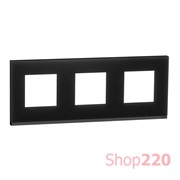 Рамка 3-постовая, горизонтальная, черное стекло / антрацит, Unica New Schneider NU600686