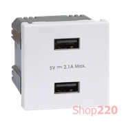 Розетка USB для зарядки, двойная, 2 модуля, белый, К45 Simon K126E/9