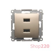 Розетка USB для зарядки, двойная, 2.1А, золото, SIMON54