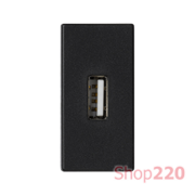 Розетка USB для передачи данных, 1 модуль, черный, К45 Simon K128B/14