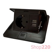 Лючок 220В + USB, черный, IP44, ElectroHouse EH-F010