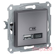 USB розетка тип А+С, сталь, EPH2700362 Schneider Electric Asfora