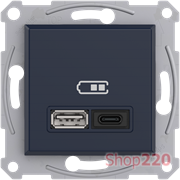 USB розетка тип А+С 3А 45Вт, антрацит, EPH2700471 Schneider Electric Asfora